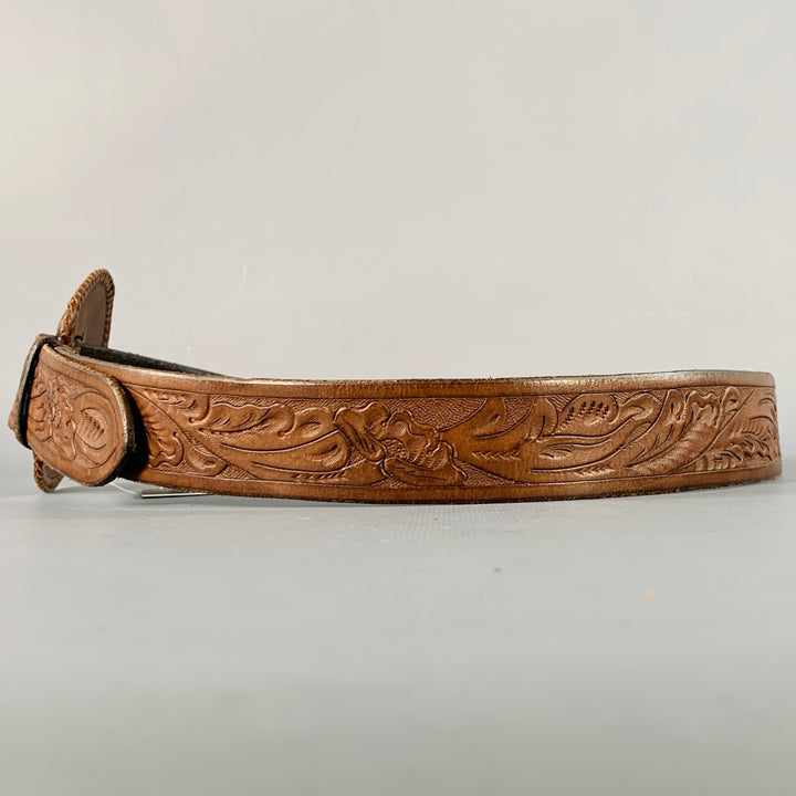 RALPH LAUREN Size M Brown Western Embossed Floral Leather Belt