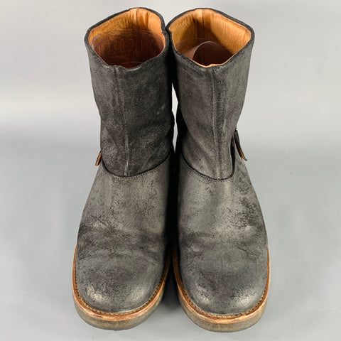 MAISON MARTIN MARGIELA Size 8 Black Distressed Roughout Leather Buckle Ankle Boots