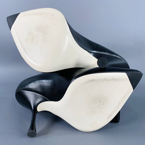PHOEBE PHILO Size 7.5 Black Leather Ankle Strap Mary Jane Pumps