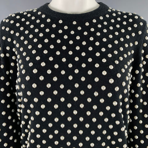 MICHAEL KORS Size M Black White Cashmere Pearls Crew Neck Sweater