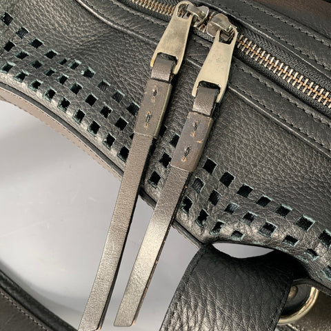 DOLCE & GABBANA Black Brown Perforated Leather Overnight Backpack Bag