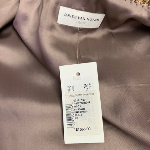 DRIES VAN NOTEN Veste Blazer à Carreaux en Coton et Lin Marron Rouille Taille 42