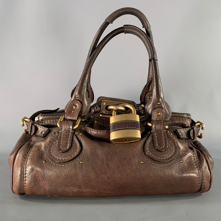 CHLOE Brown Gold Pebble Grain Leather Satchel Bag