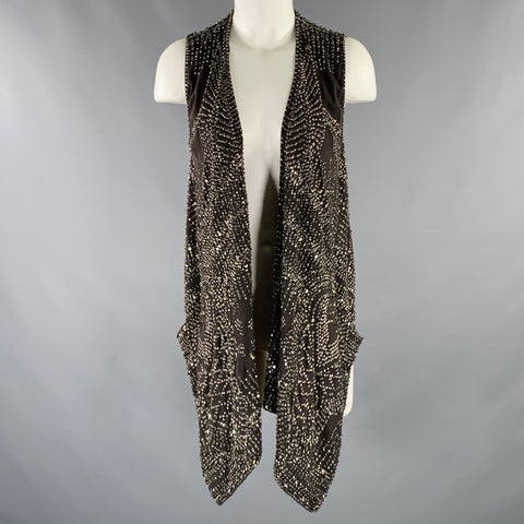 KAUFMAN FRANCO Size 2 Black Silver Silk Beaded Asymmetrical Vest