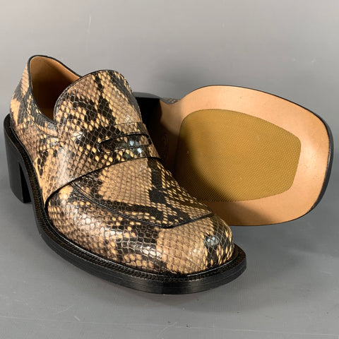 DRIES VAN NOTEN Size 7 Brown Beige Snakeskin Leather Chunky Heel Penny Loafers
