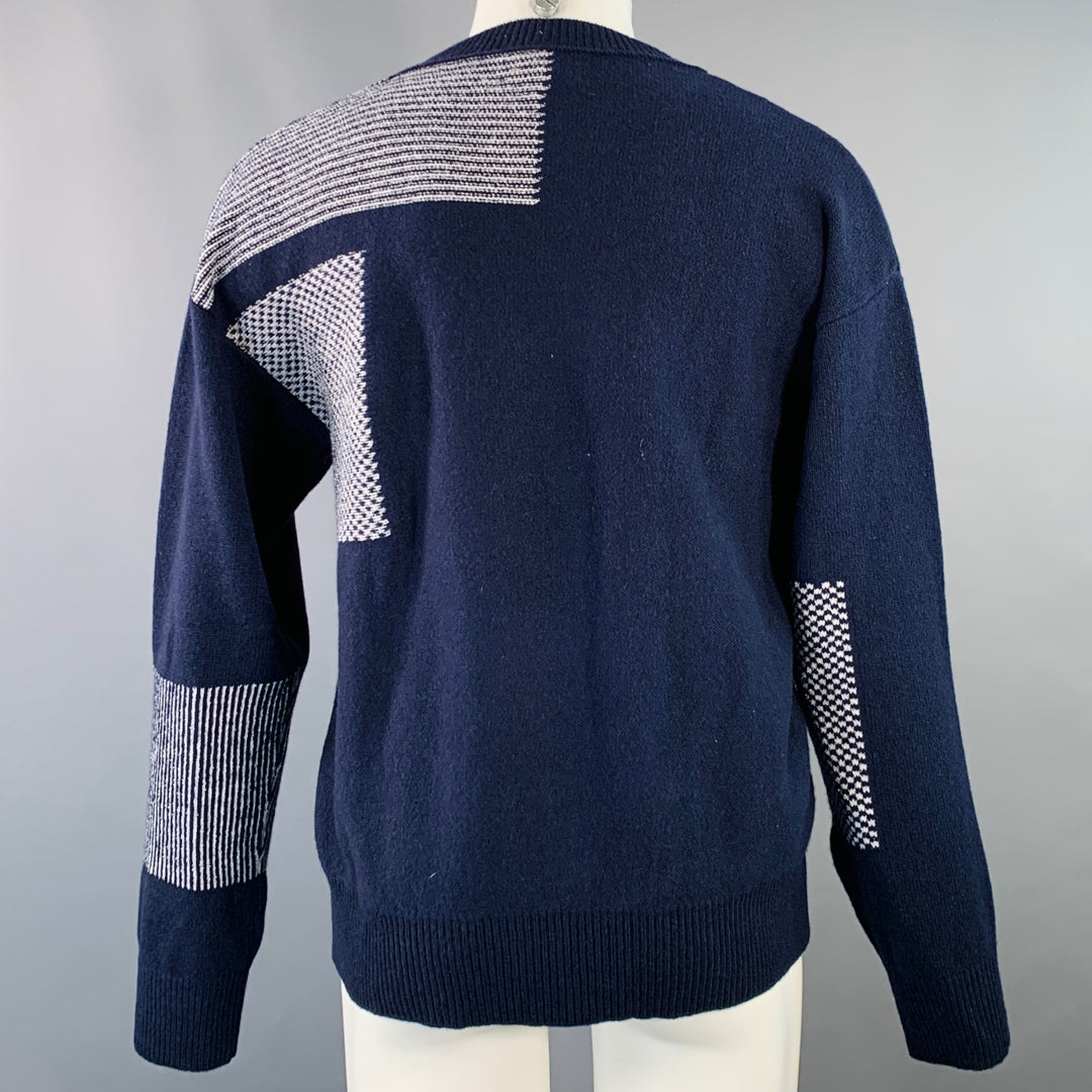 MR. PORTER Size M Navy White Patchwork Cashmere Cotton Blend Oversized Crew Neck Sweater