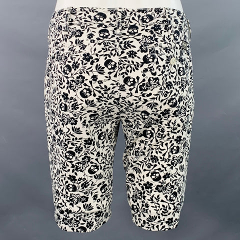DENIM & SUPPLY Size 30 White Black Abstract Floral Skull Cotton Bermuda Shorts