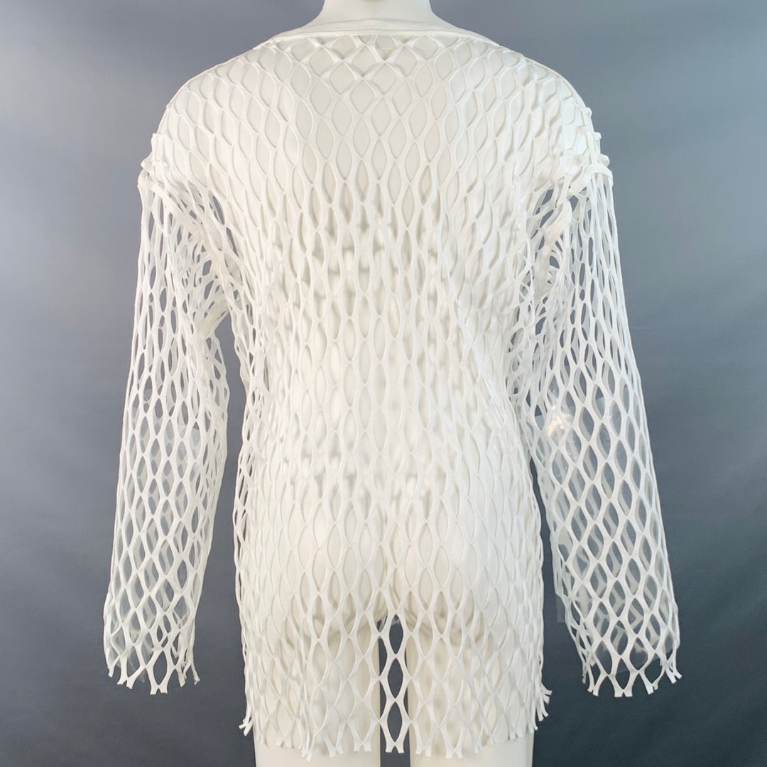 DRIES VAN NOTEN Size XS White Fishnet Mesh Polyester Long Sleeve Pullover