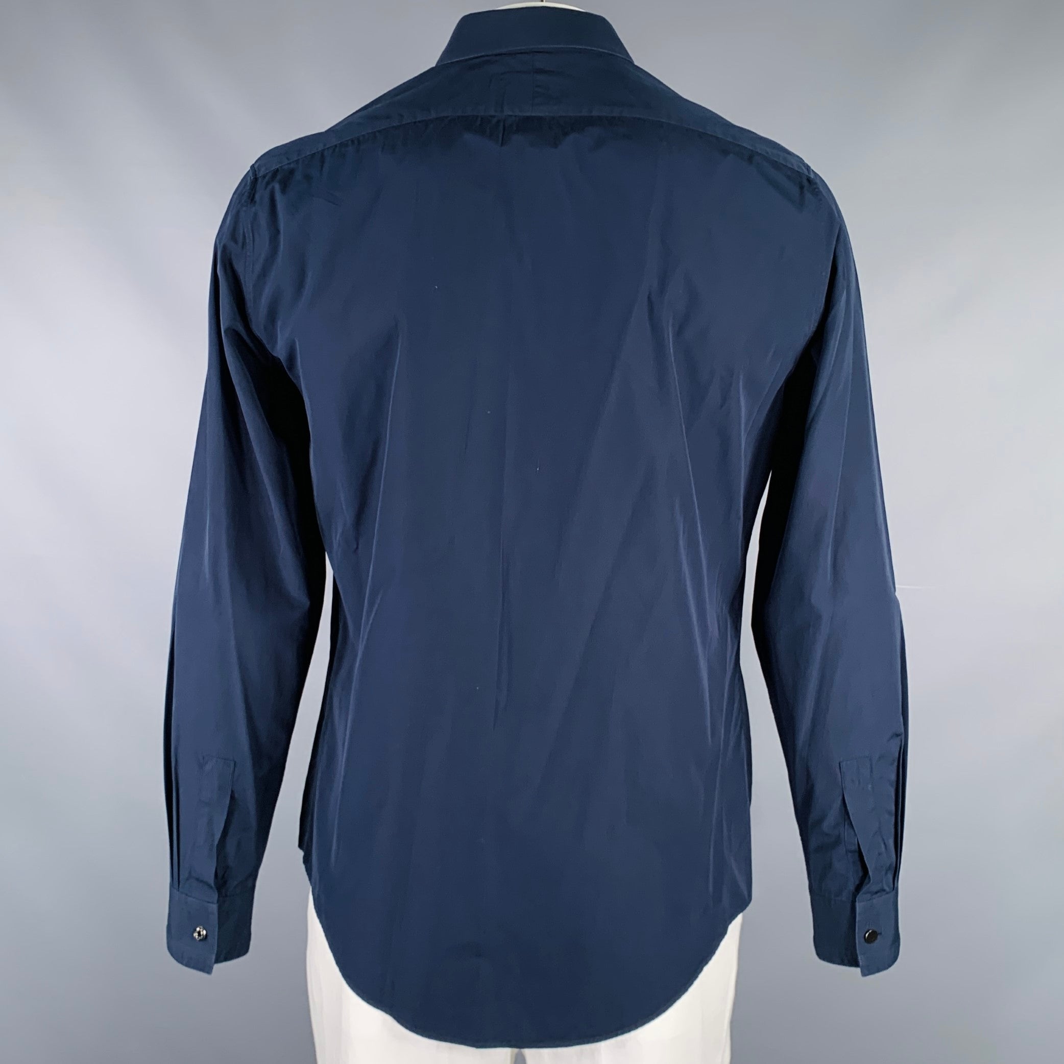 HERMES Size L Navy Cotton Button Up Long Sleeve Shirt – Sui