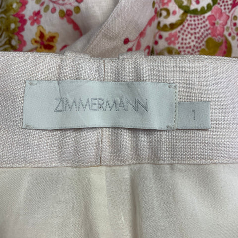 ZIMMERMANN Size S Pink Olive Linen Embroidered High Waisted Dress Pants