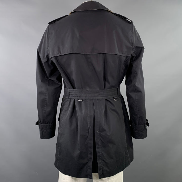 BURBERRY LONDON Size 44 Black Cotton Double Breasted Belted Trenchcoat