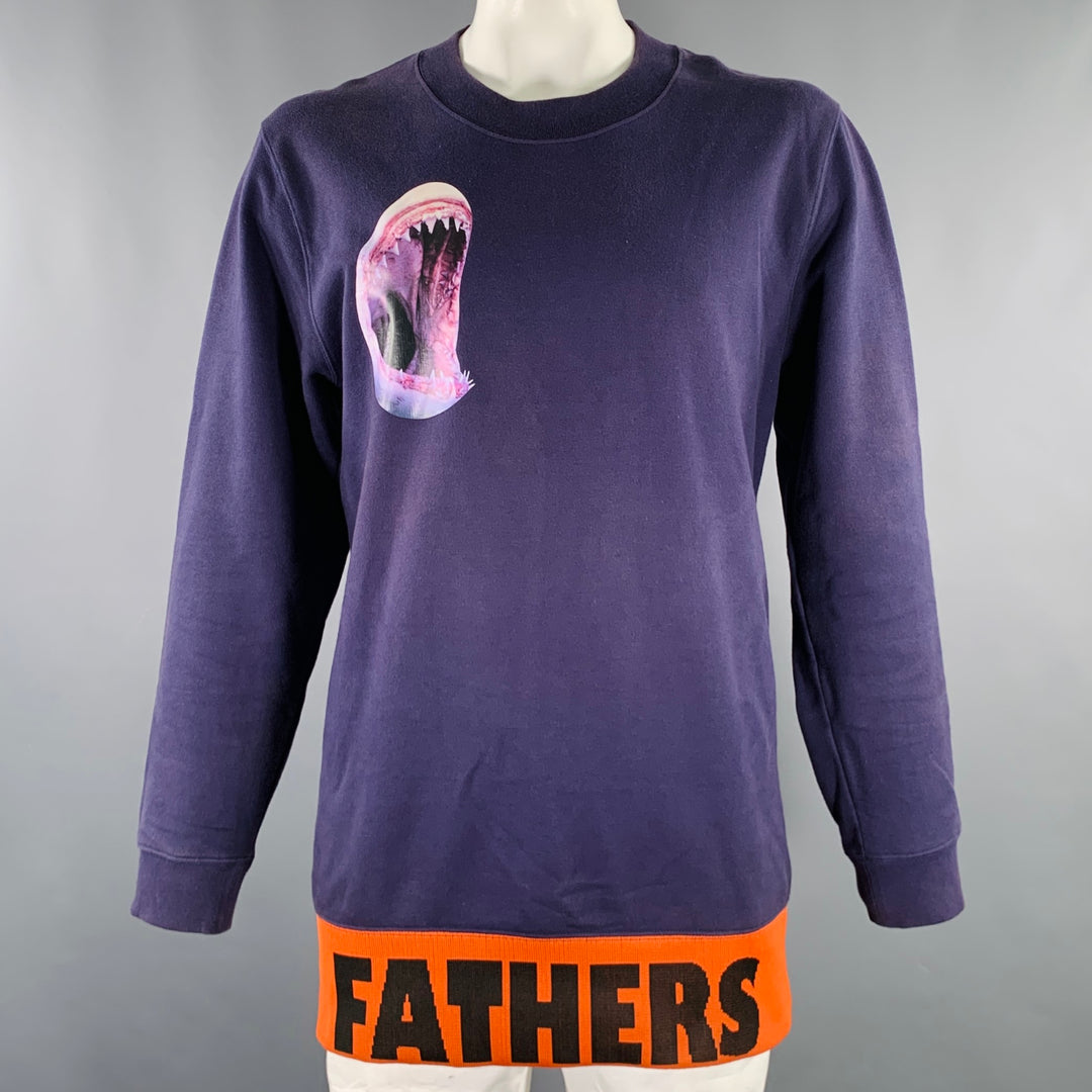 RAF SIMONS Size XXL Navy Shark Print Cotton Crew-Neck Sweatshirt