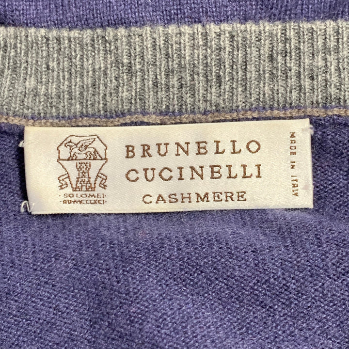 BRUNELLO CUCINELLI Size S Purple Grey Contrast Trim Cashmere V-Neck Pullover