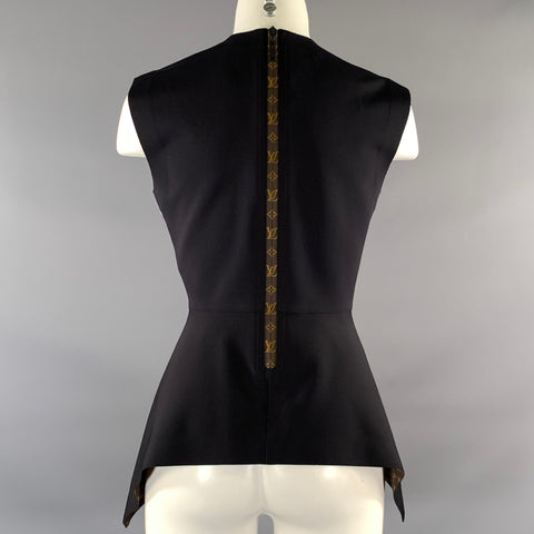 LOUIS VUITTON Size 8 Black Brown Monogram Peplum Dress Top
