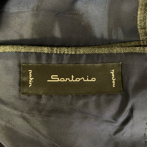 SANTORIO Chest Size 42 Grey Black Tartan Wool Notch Lapel Sport Coat