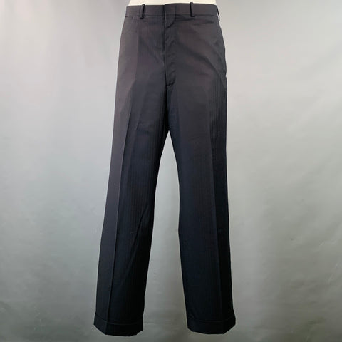 O'CONNELL'S Size 42 Long Navy Herringbone Wool Notch Lapel Suit