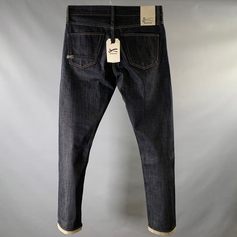 DENHAM Size 31 Navy Embroidery Cotton Straight Jeans
