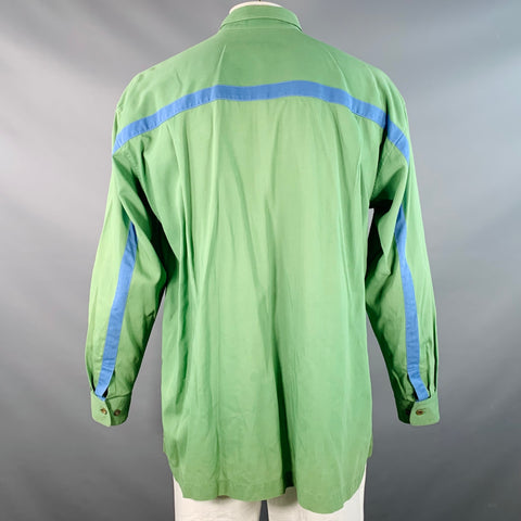 ISSEY MIYAKE Vintage Size L Green Blue Stripe Cotton One Pocket Long Sleeve Shirt