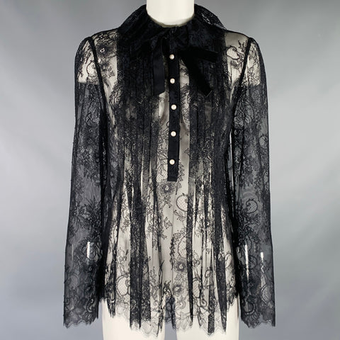 PHILOSOPHY di LORENZO SERAFINI Size M Black Lace Ruffle Blouse