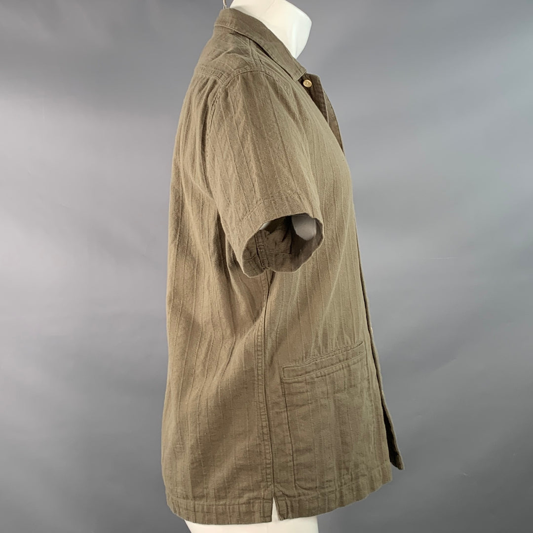 TAYLOR STITCH Size 40 Green Olive Stripe Organic Cotton Short Sleeve Shirt