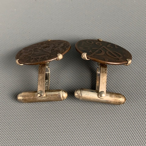 VINTAGE Copper Sterling Silver Coin Minted Dubbele Duit 1790 Cuff Links