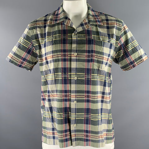 RRL by RALPH LAUREN Size L Mixed Plaid Cotton Seersucker Camp Short Sleeve Shirt