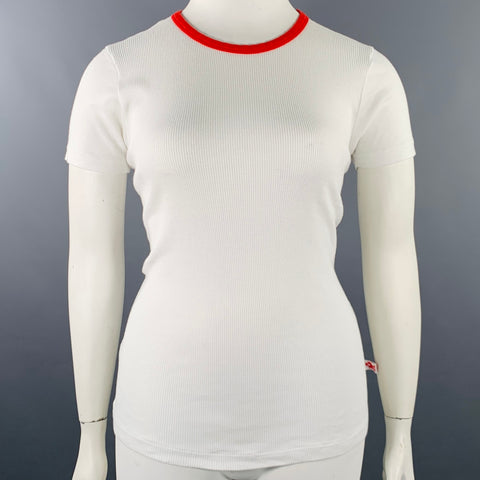 WALTER VAN BEIRENDONCK Size XXL White Red Cotton Ribbed Ringer T-Shirt