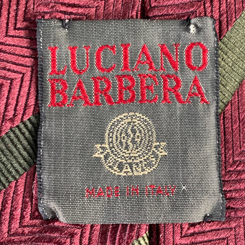 LUCIANO BARBERA Burgundy Olive Diagonal Stripe Silk Tie