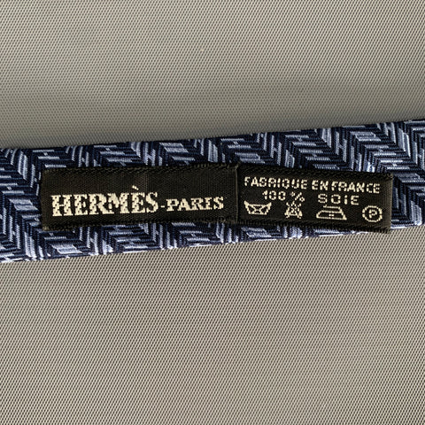 HERMES Navy Blue Herringbone Silk Bow Tie