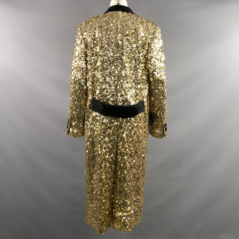 DOLCE & GABBANA Size S Gold Black Polyamide Blend Sequined Peak Lapel Coat