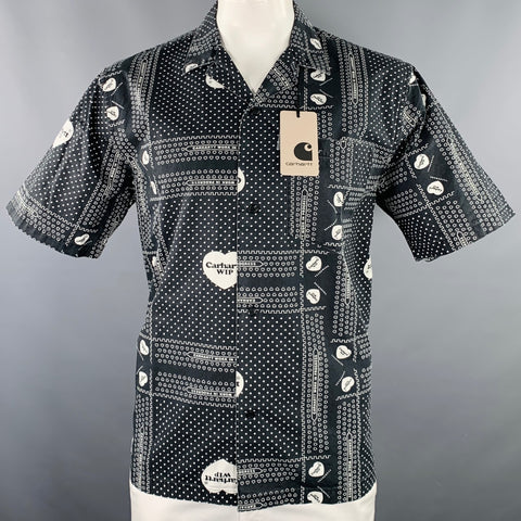 CARHARTT Size L Black White Bandana Cotton Camp Short Sleeve Shirt