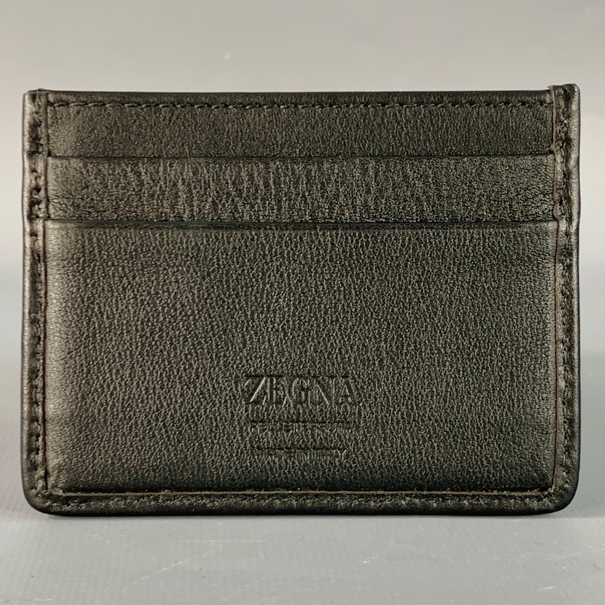 Ermenegildo Zegna ガーメントケース　本革 トラベル　出張 茶 ERMENEGILDO ZEGNA One Size Black Textured Woven Leather Card Case