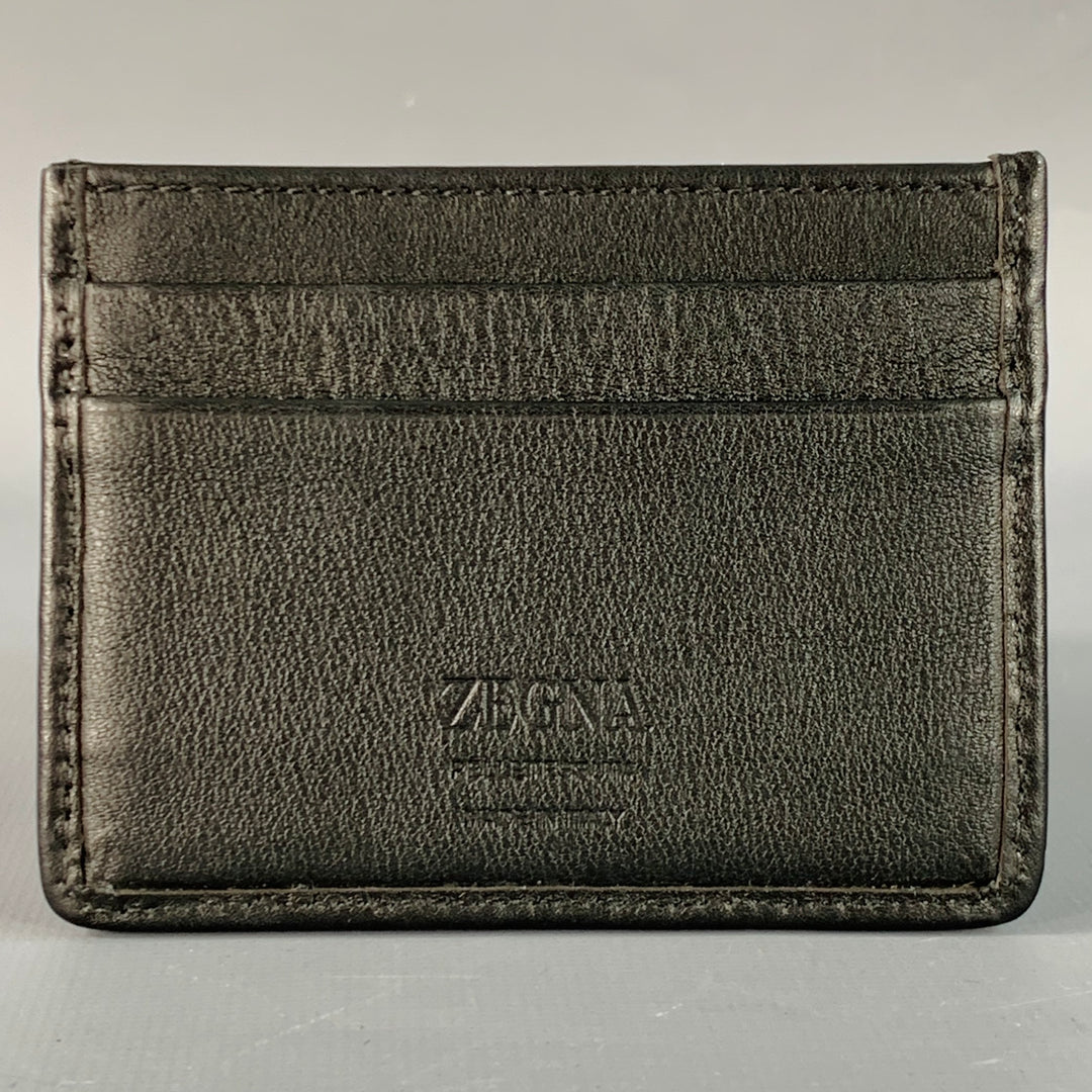 ERMENEGILDO ZEGNA One Size Black Textured Woven Leather Card Case Wallet