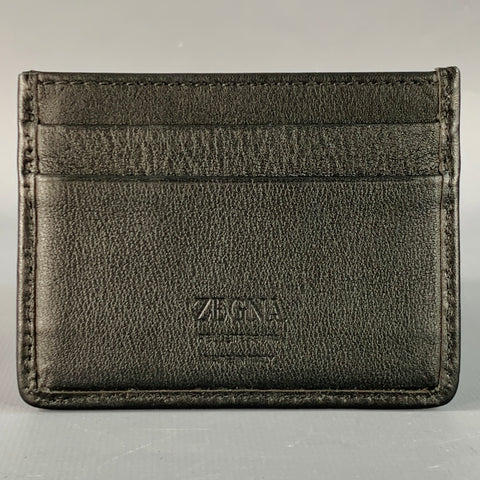 ERMENEGILDO ZEGNA One Size Black Textured Woven Leather Card Case Wallet