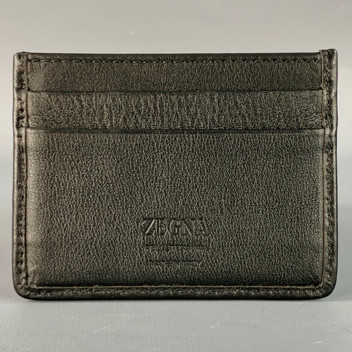 ERMENEGILDO ZEGNA One Size Black Textured Woven Leather Card Case Wallet