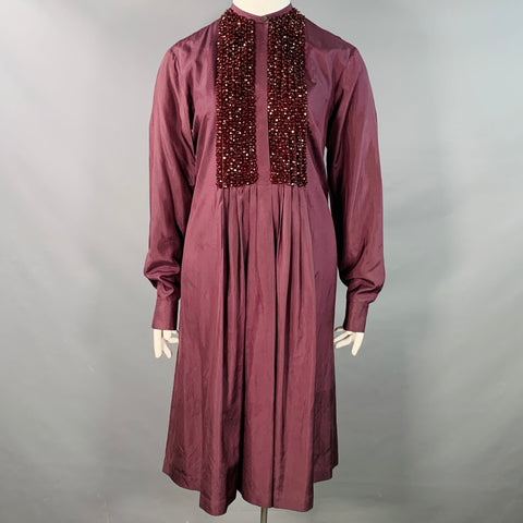 DRIES VAN NOTEN Size 10 Purple Silk Beaded A-Line Tunic Dress