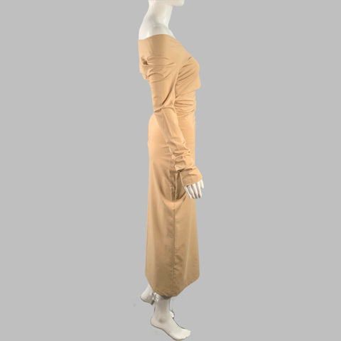 DOLCE & GABBANA SS23 1990 Re-issue Size 6 Beige Viscose Blend Strapless Crop Top Dress Set
