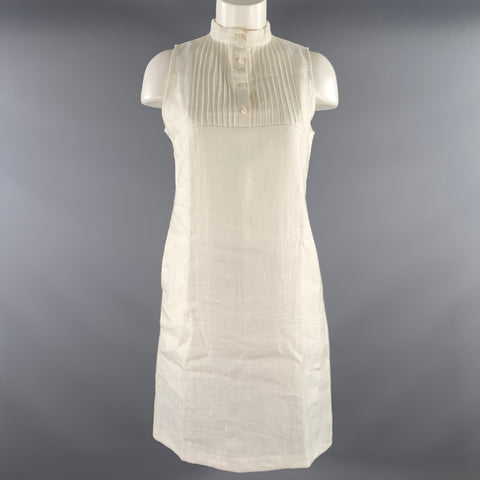 FARELLA Size M White Linen Tuxedo Dress