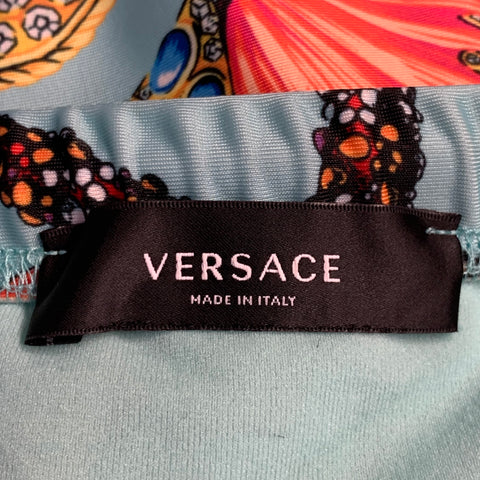 VERSACE Size S Blue Multi Color Seashells Starfish Nylon Drawstring Speedo