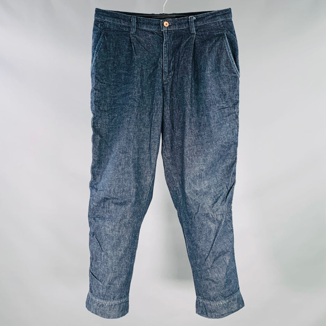 KOLOR Size M Indigo Twill Cotton Tapered Pleated Jeans