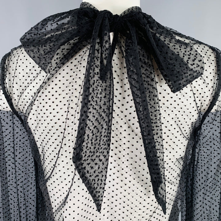 VERONICA BEARD Size 2 Black Mesh Polka Dot Bow Blouse