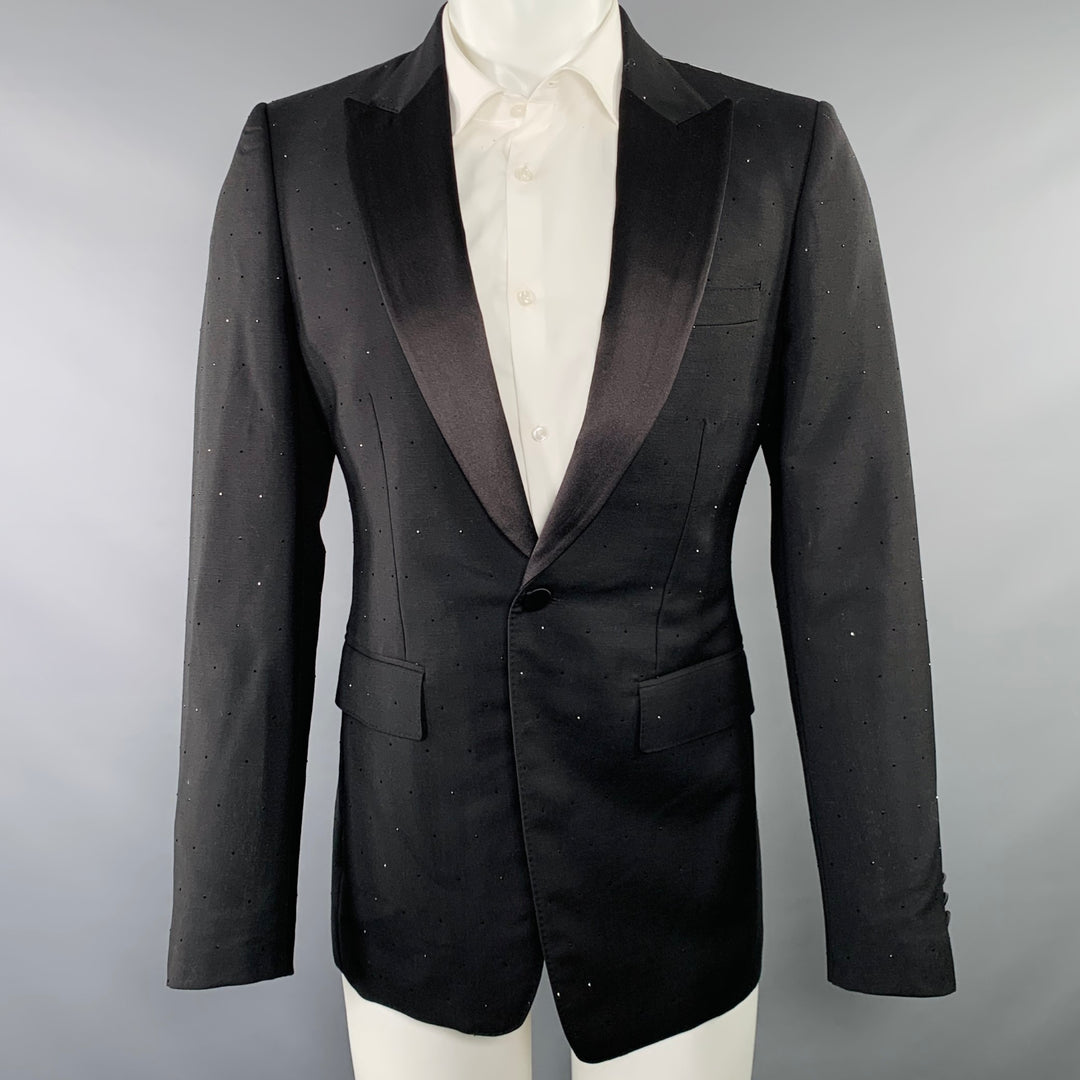 BURBERRY Size 40 Black Studded Mohair Wool Peak Lapel Sport Coat