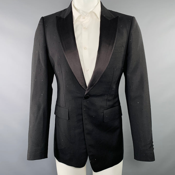 BURBERRY Size 40 Black Studded Mohair Wool Peak Lapel Sport Coat