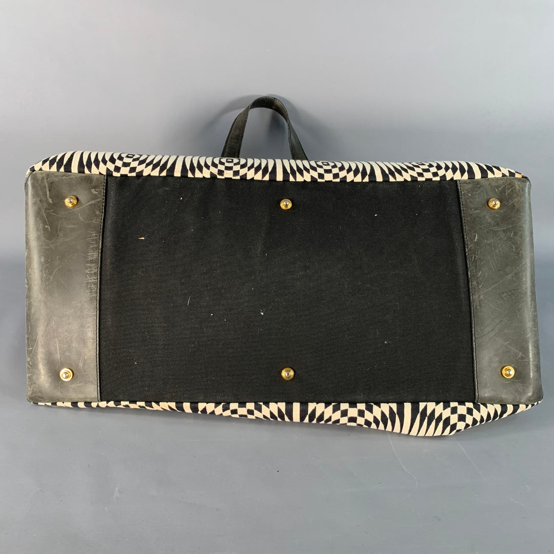 PAUL SMITH Black White Geometric Leather Trim Canvas Weekender Bag