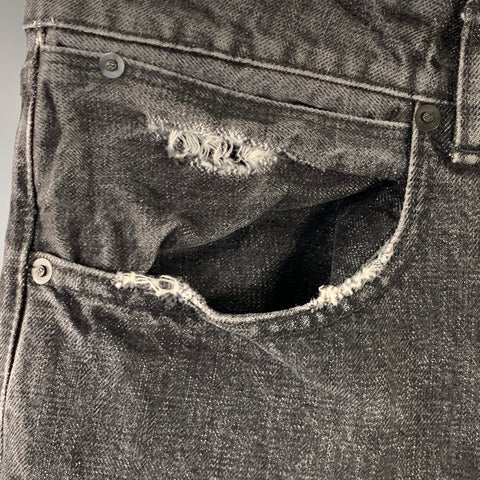GOLDEN GOOSE Size 34 Black Washed Selvedge Denim Tapered Distressed Jeans