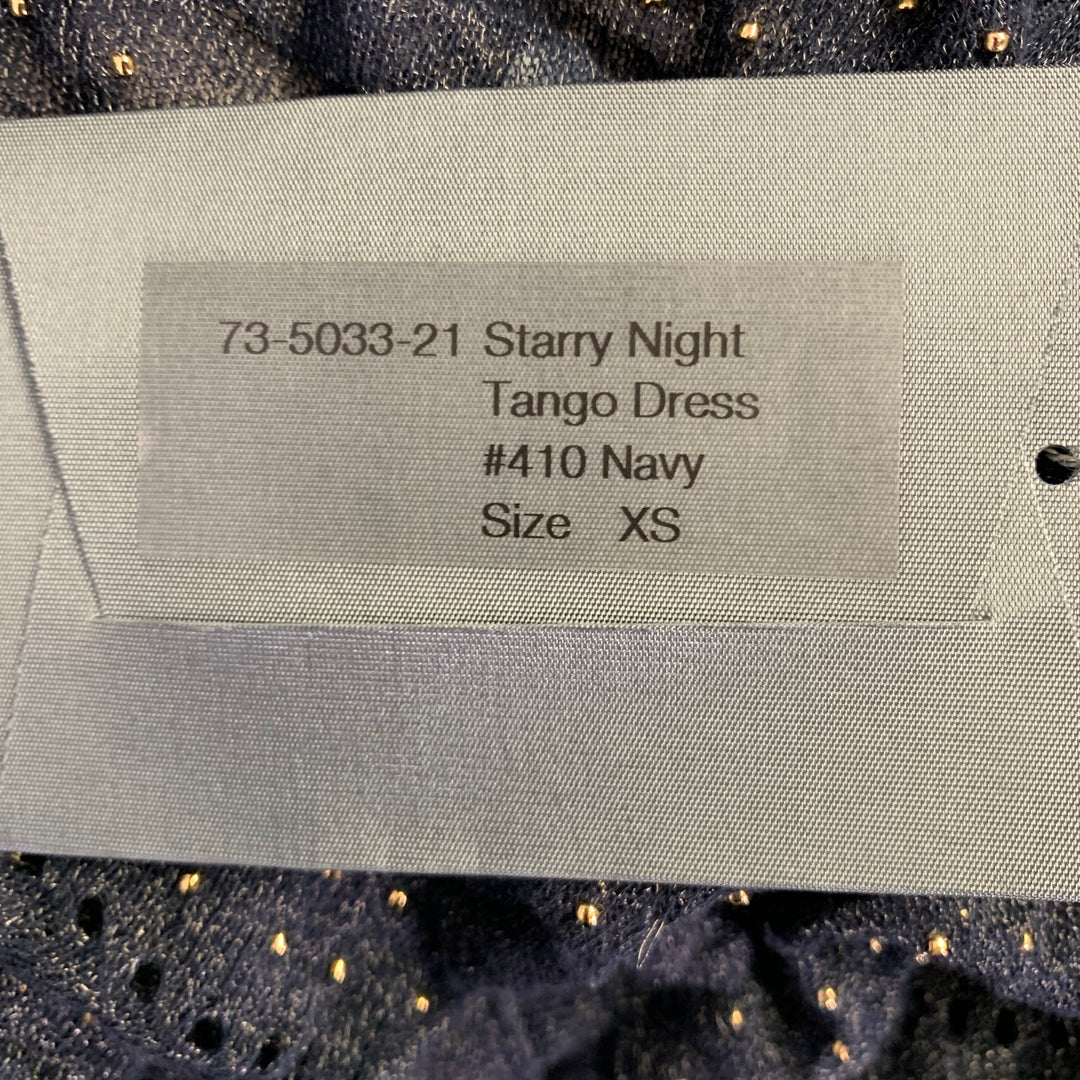 ZAC POSEN Size XS -Starry Night Tango- Navy Gold Silk Blend Payettes Ruffle Dress