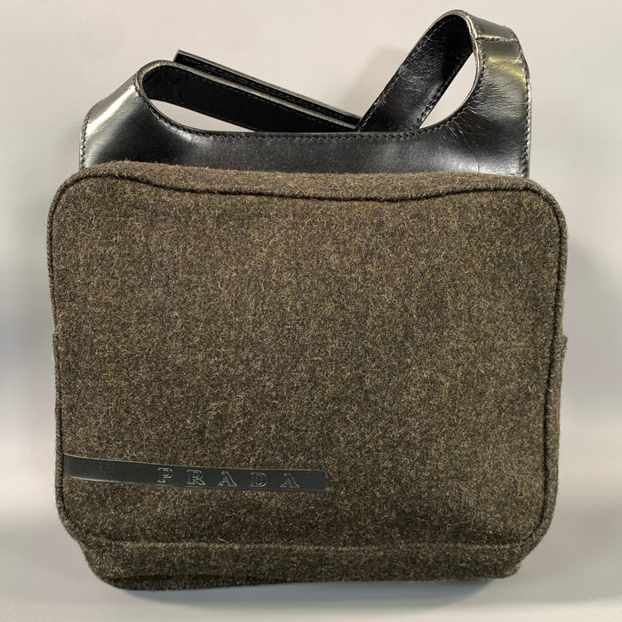 PRADA Grey & Black Wool Leather Shoulder Bag