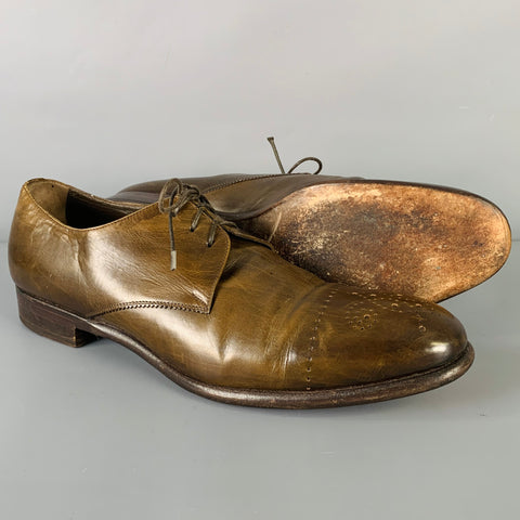 YVES SAINT LAURENT Size 9 Brown Perforated Leather Cap Toe Lace-Up Shoes