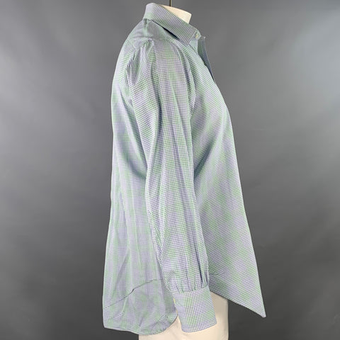 TURNBULL & ASSER Size L Green Blue Gingham Cotton Long Sleeve Shirt