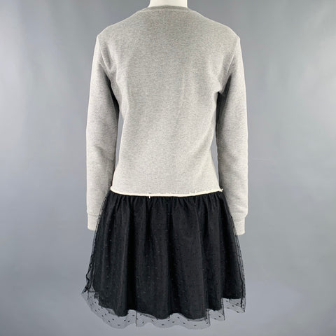 RED VALENTINO Size XS Grey Black Cotton Embroidered Sweatshirt Dress